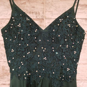 GREEN/FLORAL A LINE GOWN