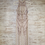 TAN/BRONZE BEADED LONG DRESS