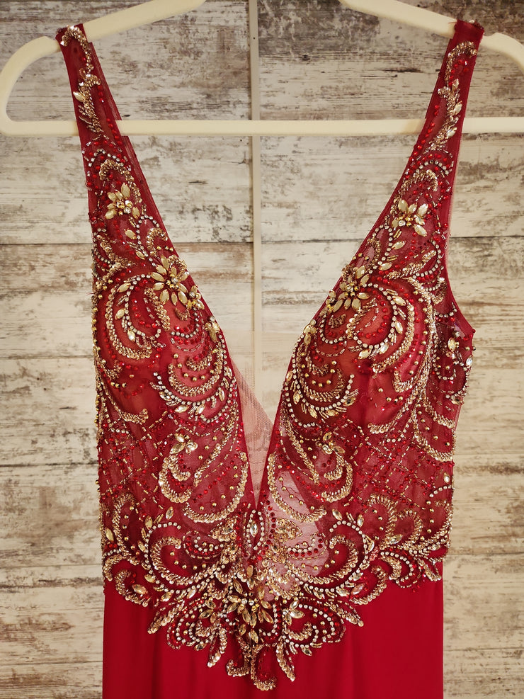 RED BEADED TOP LONG DRESS