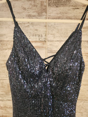 BLUE SEQUIN LONG EVENING GOWN