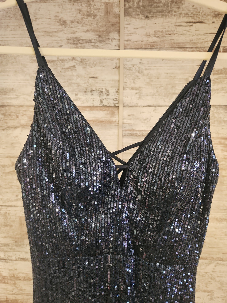 BLUE SEQUIN LONG EVENING GOWN
