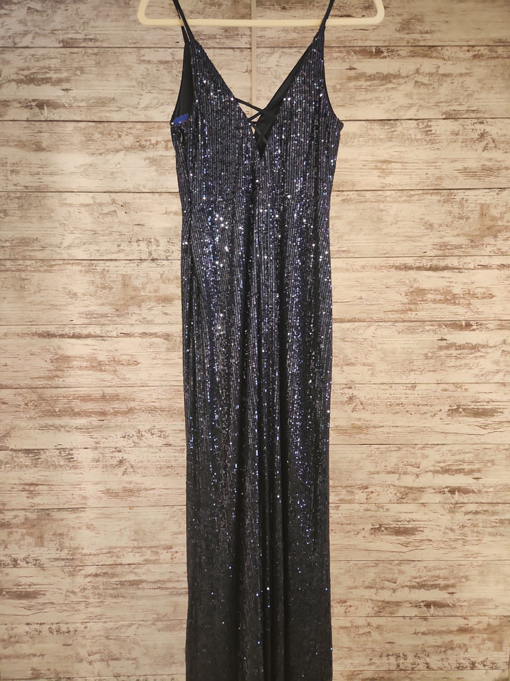 BLUE SEQUIN LONG EVENING GOWN