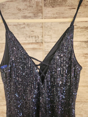 BLUE SEQUIN LONG EVENING GOWN
