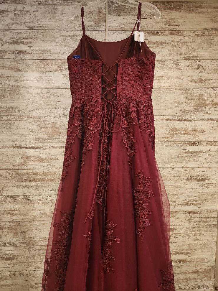 BURGUNDY/LACE A LINE GOWN-NEW