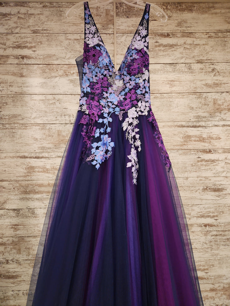 PURPLE/FLORAL A LINE GOWN