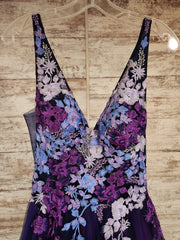 PURPLE/FLORAL A LINE GOWN
