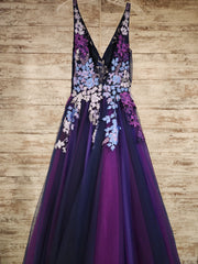 PURPLE/FLORAL A LINE GOWN