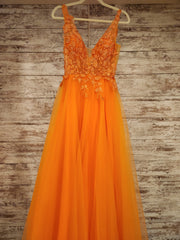 ORANGE/FLORAL A LINE GOWN
