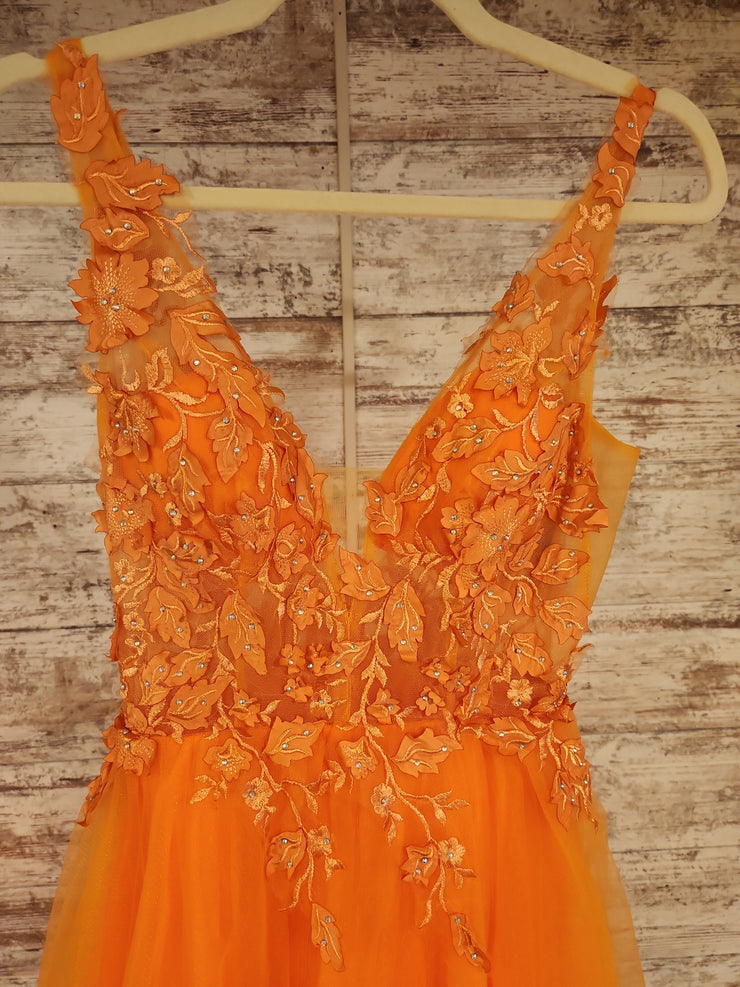 ORANGE/FLORAL A LINE GOWN