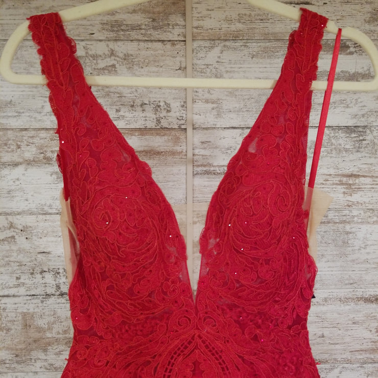 RED/FLORAL A LINE GOWN