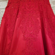 RED/FLORAL A LINE GOWN