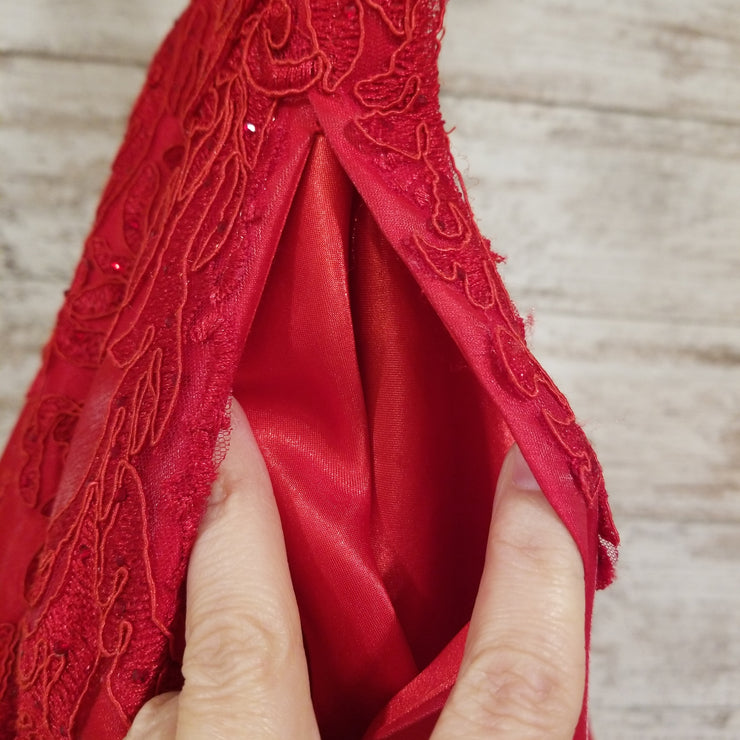 RED/FLORAL A LINE GOWN