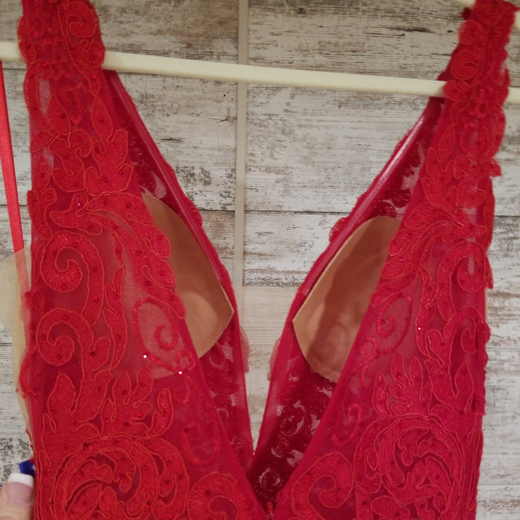 RED/FLORAL A LINE GOWN