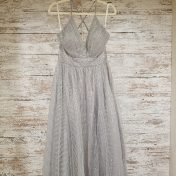 SILVER SPARKLY A LINE GOWN
