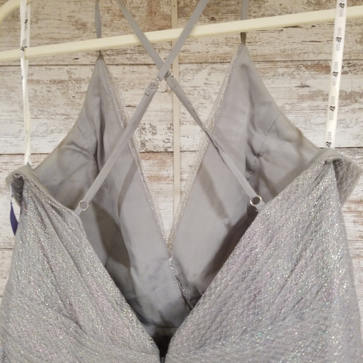 SILVER SPARKLY A LINE GOWN