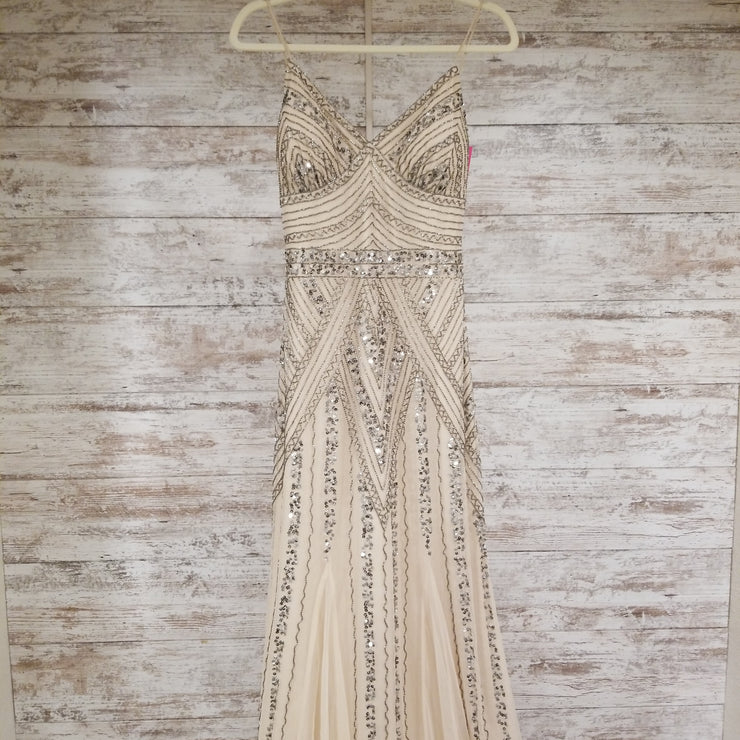 TAN/GOLD BEADED LONG DRESS