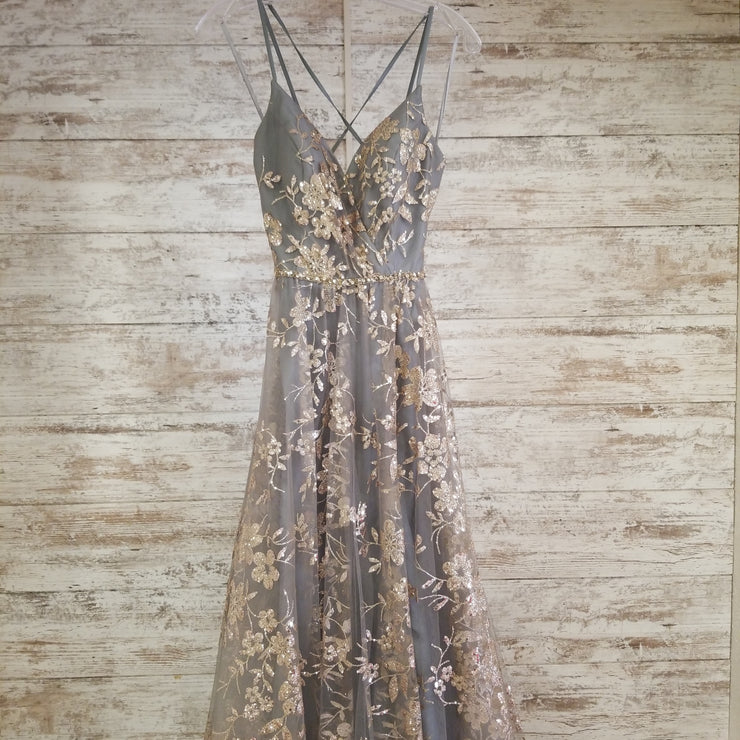 GRAY/GOLD A LINE GOWN