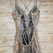 GRAY/GOLD A LINE GOWN