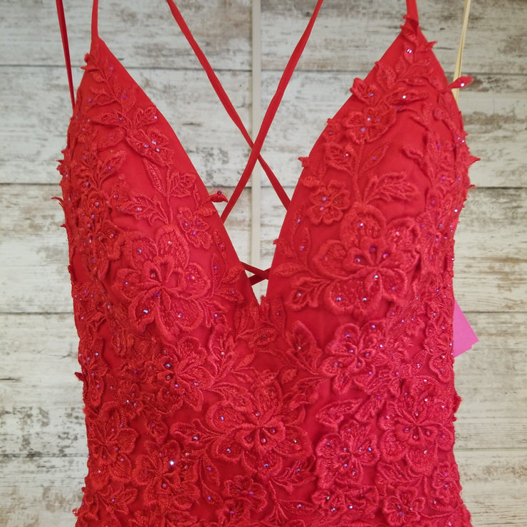 RED/FLORAL A LINE GOWN