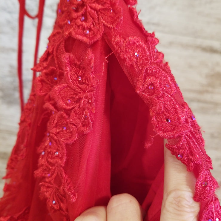 RED/FLORAL A LINE GOWN