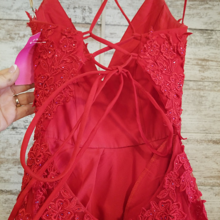 RED/FLORAL A LINE GOWN