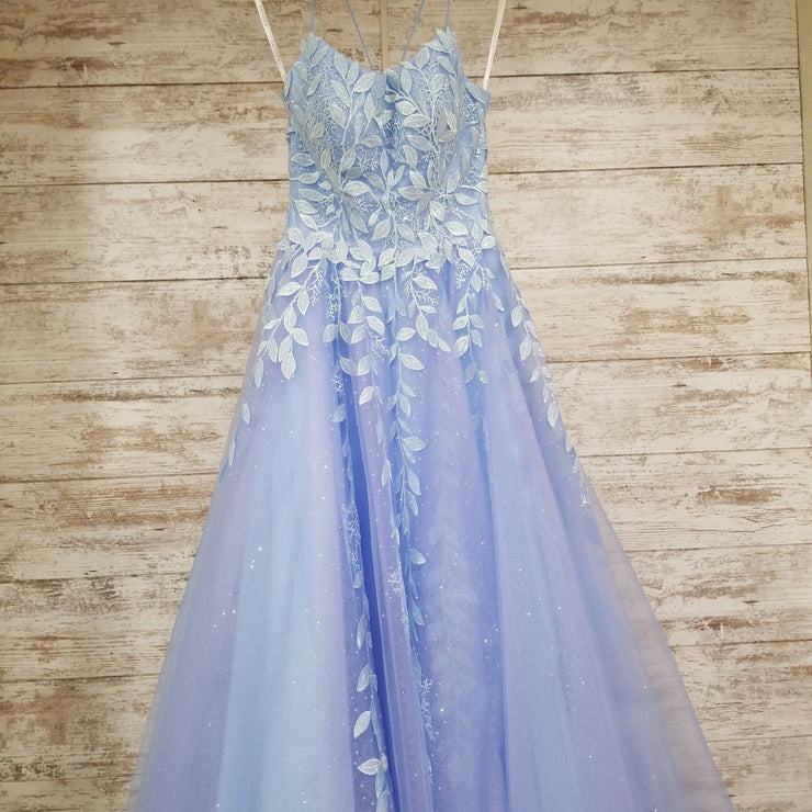 BLUE SPARKLY A LINE GOWN