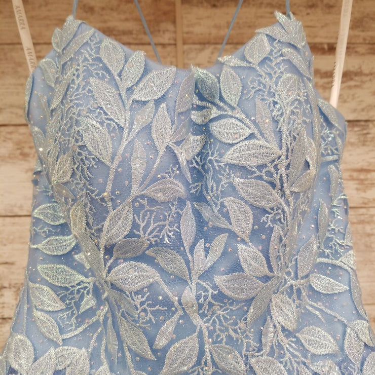 BLUE SPARKLY A LINE GOWN