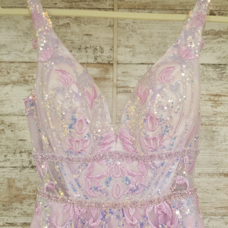 PINK/FLORAL SPARKLY A LINE GOWN