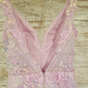 PINK/FLORAL SPARKLY A LINE GOWN