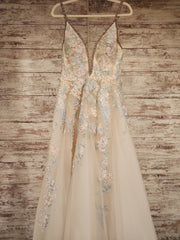IVORY/BLUE FLORAL A LINE GOWN