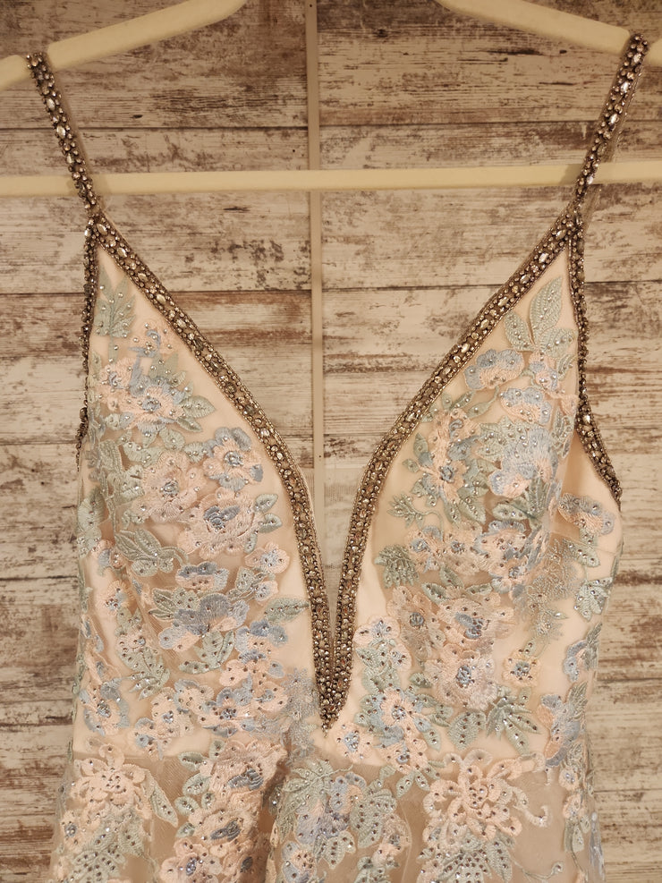 IVORY/BLUE FLORAL A LINE GOWN