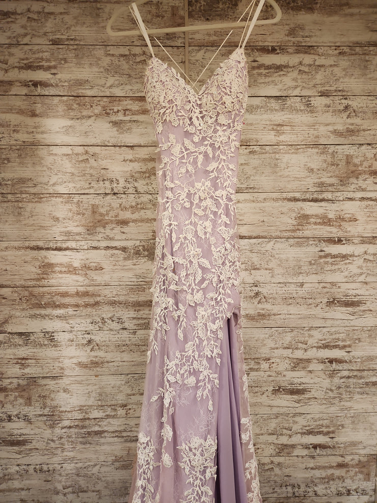 PURPLE/WHITE LONG EVENING GOWN