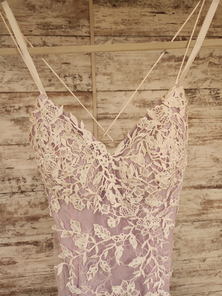 PURPLE/WHITE LONG EVENING GOWN