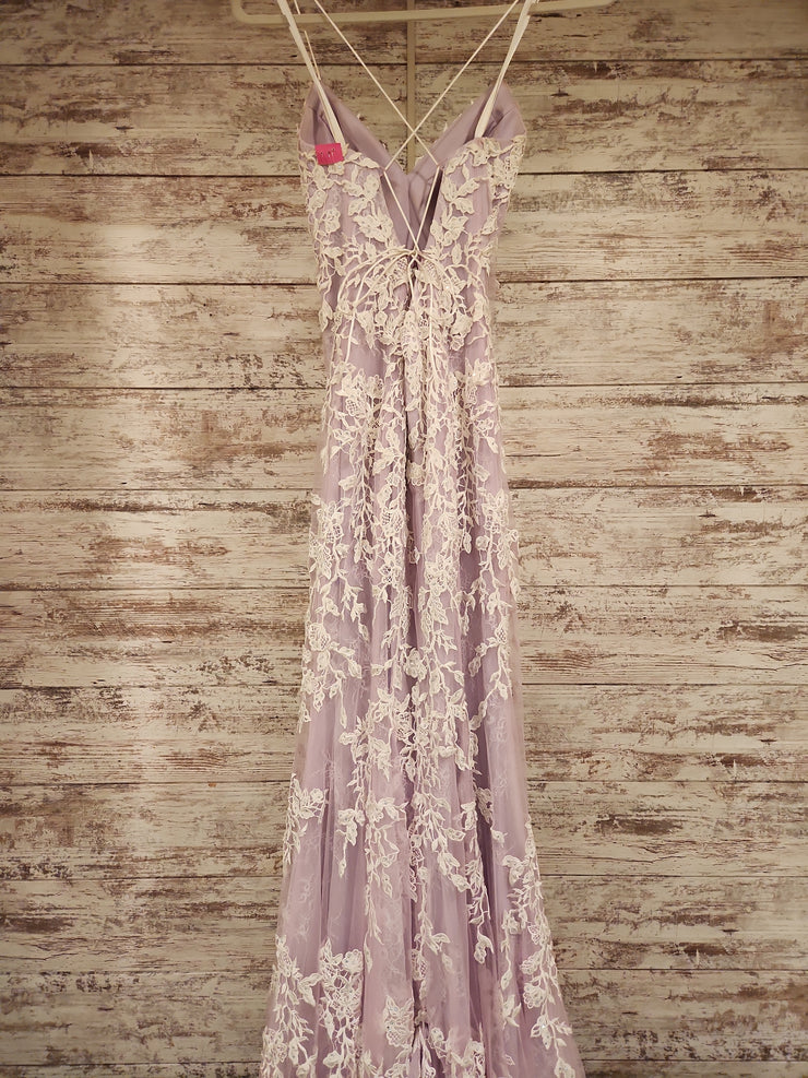 PURPLE/WHITE LONG EVENING GOWN