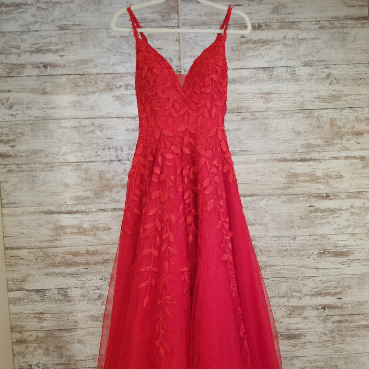 RED/FLORAL A LINE GOWN