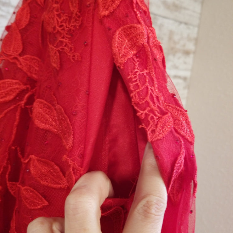 RED/FLORAL A LINE GOWN