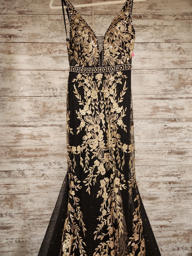 BLACK/GOLD SPARKLY LONG DRESS