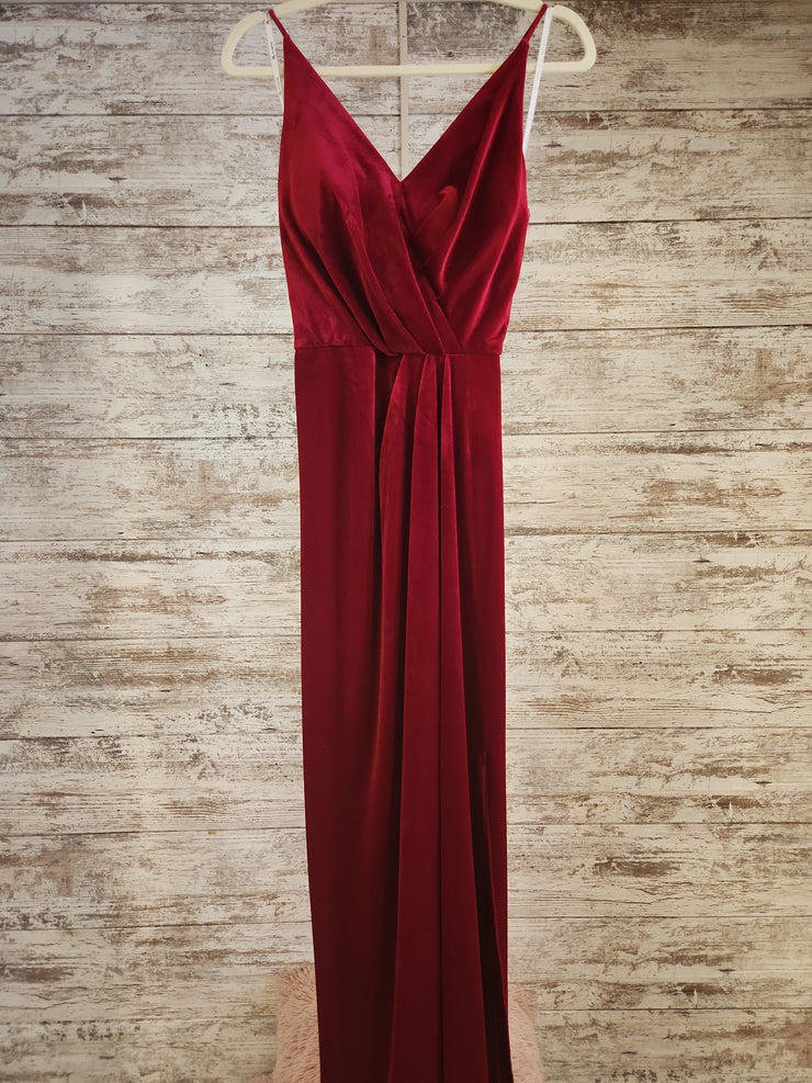 RED VELOUR LONG EVENING GOWN