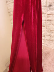 RED VELOUR LONG EVENING GOWN