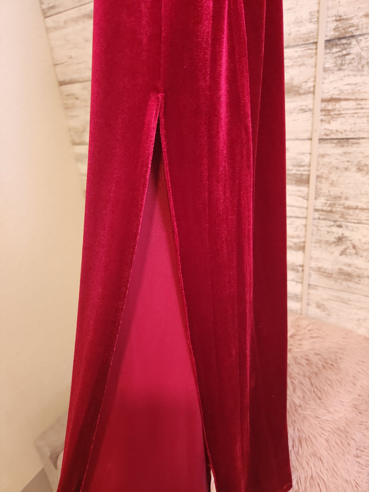 RED VELOUR LONG EVENING GOWN