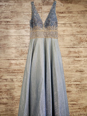 BLUE SPARKLY A LINE GOWN