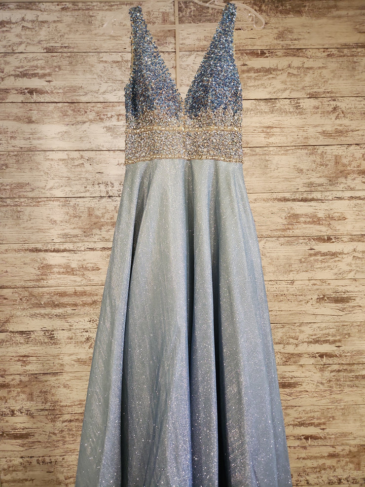 BLUE SPARKLY A LINE GOWN