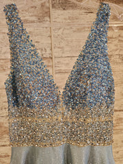 BLUE SPARKLY A LINE GOWN