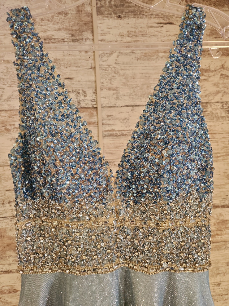 BLUE SPARKLY A LINE GOWN