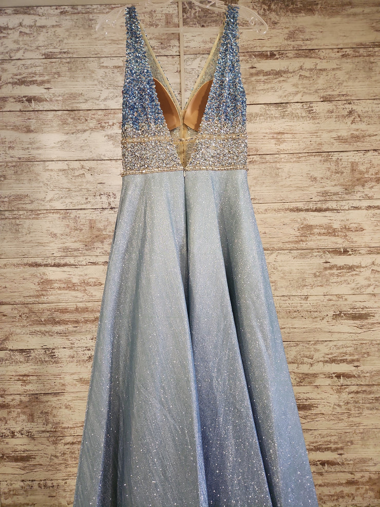 BLUE SPARKLY A LINE GOWN