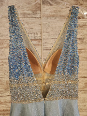 BLUE SPARKLY A LINE GOWN