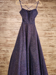 BLUE SPARKLY A LINE GOWN