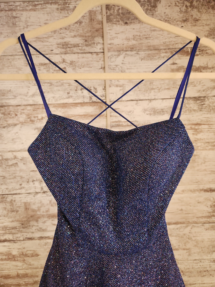 BLUE SPARKLY A LINE GOWN