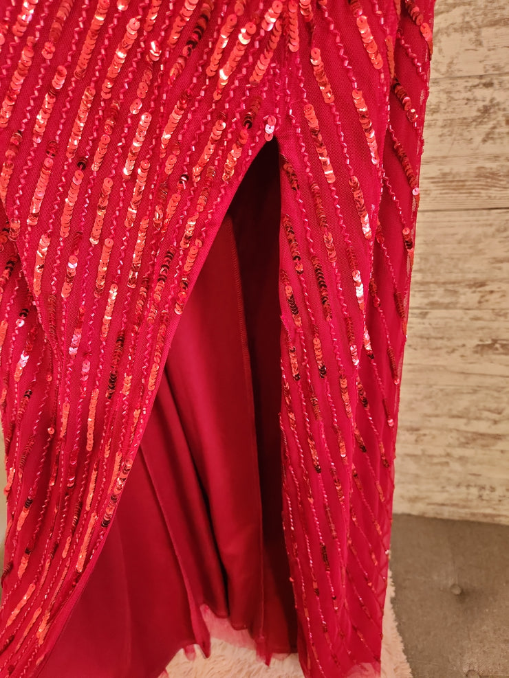 RED SPARKLY LONG EVENING GOWN
