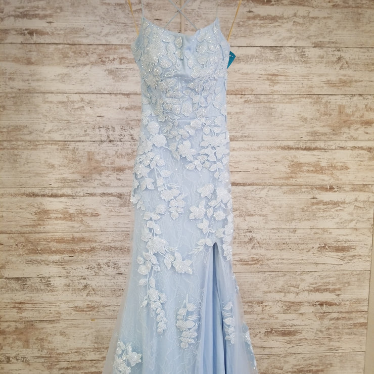 BLUE/FLORAL LONG GOWN $650